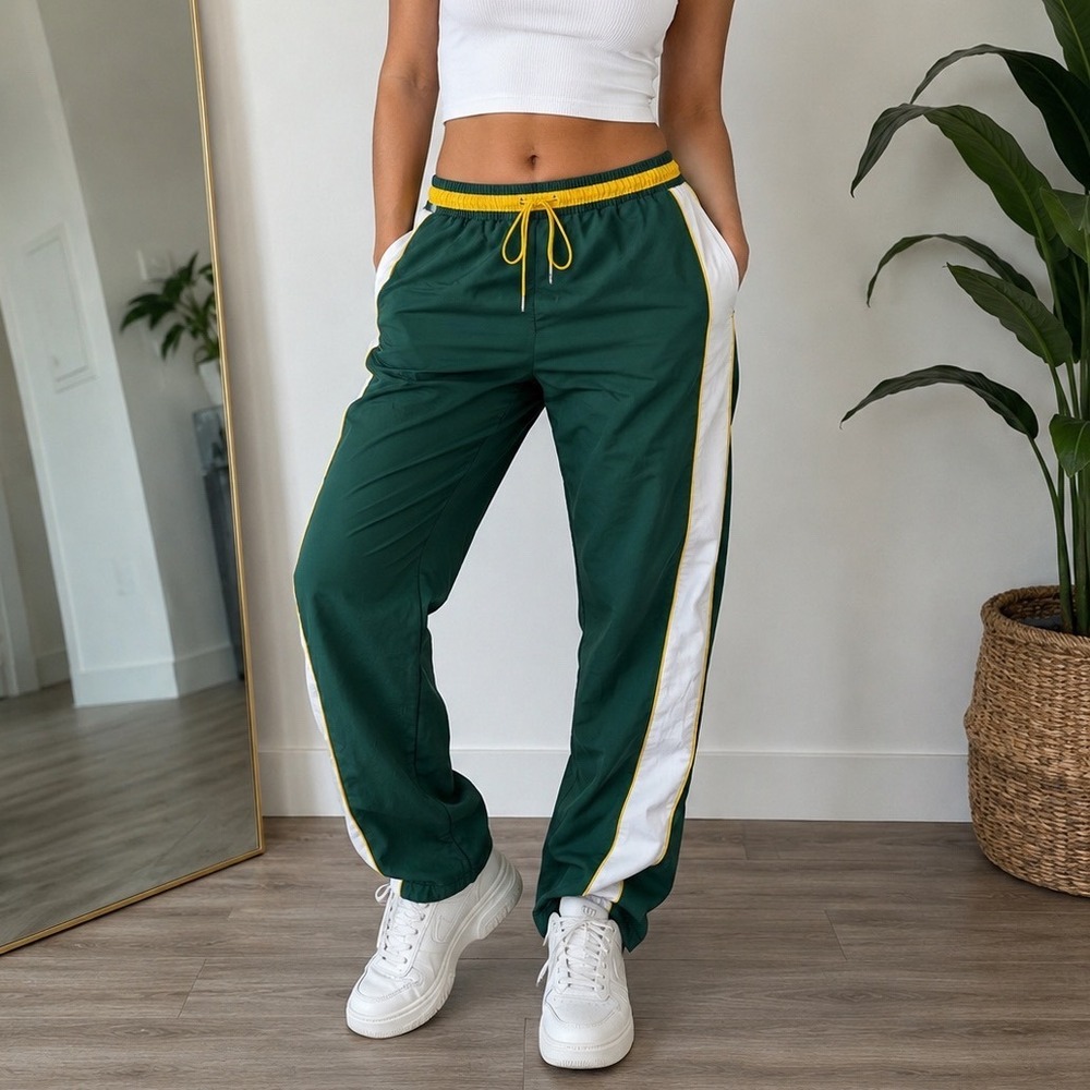 MNML Track Pants Green White Yellow Stripe Retro streetwear Athletic Joggers w1‎